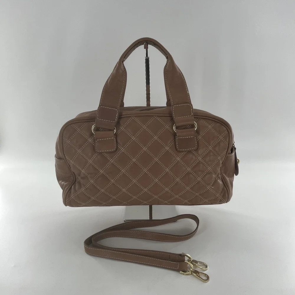 Barr + Barr New York Leather Quilted Satchel Crossbody‎ Tan Camel Bag Purse